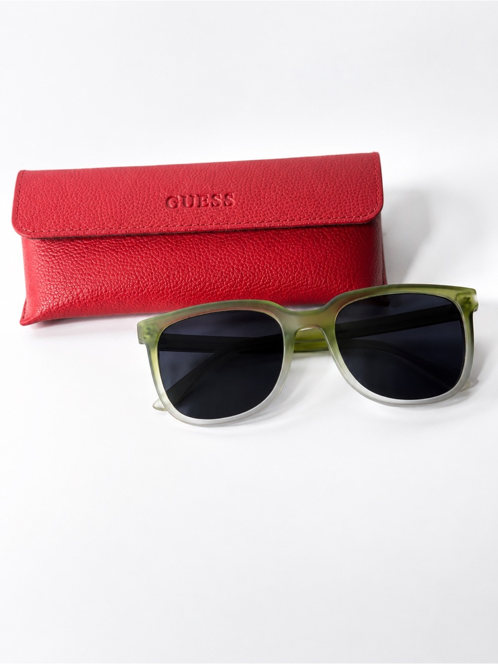 Guess Sunglasses Olive Green Gradient Frames | UV Shades w/ Red Case